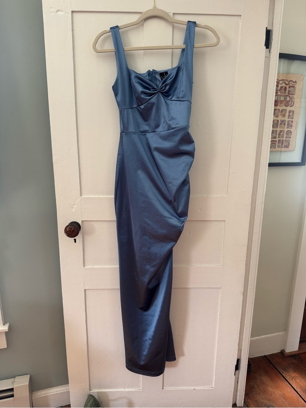 Windsor Metallic Navy Blue Satin Maxi Dress